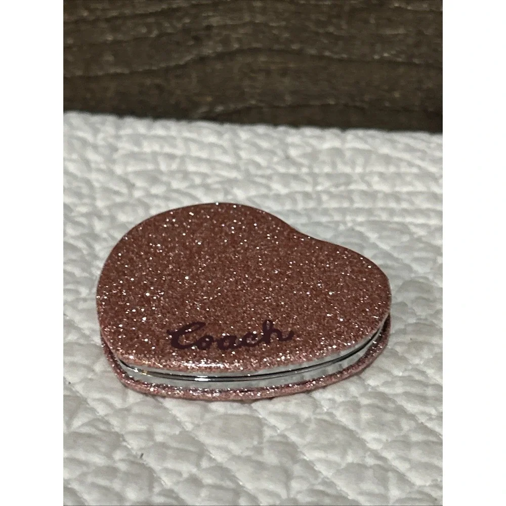 COACH CF153 Glitter Heart Compact Mirror Wine Stocking Stuff